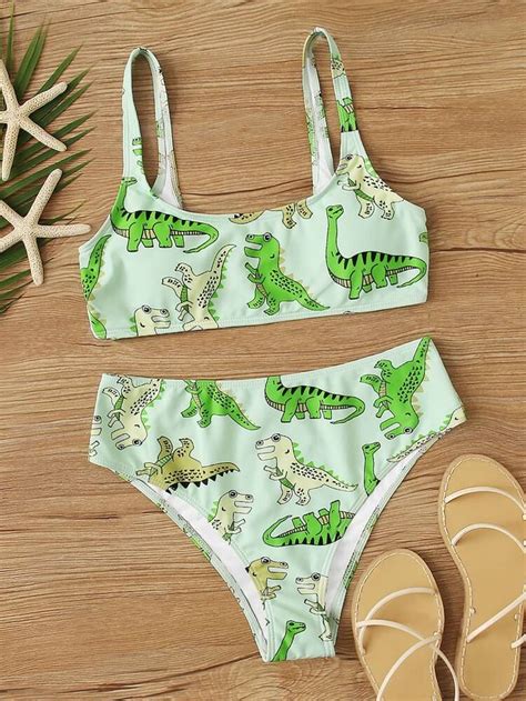 Dinosaur Print Top With High Waist Bikini For Sale Australia New