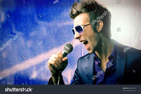 Male Singer With Microphone Stock Photo 38924797 Shutterstock