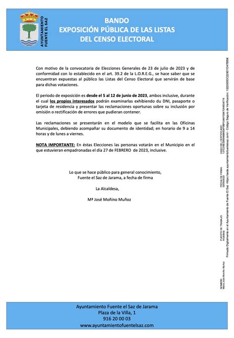 Al De Junio Exposici N Listas Censo Electoral Elecciones