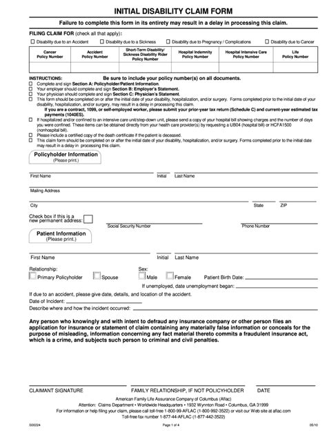 Aflac Initial Disability Claim 2010 2025 Form Fill Out And Sign