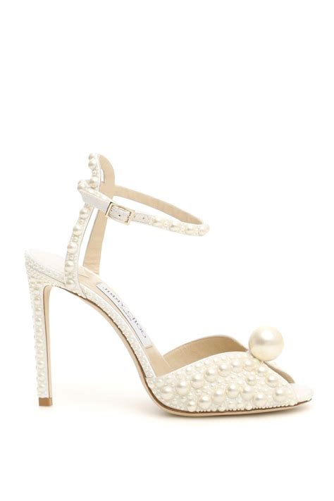 Jimmy Choo Sacora Satin Pearl Sandals In White Lyst