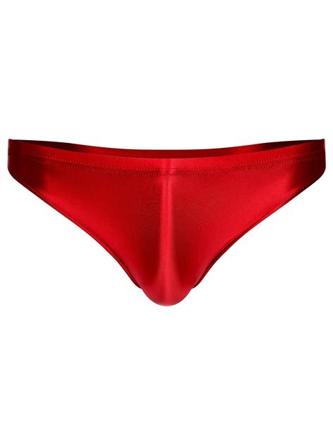 YIZYIF Mens Glossy Low Rise Bikini Briefs Underwear Solid Color Sunbathing Swimming Trunks