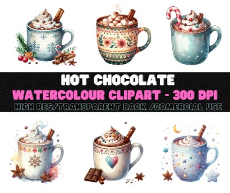 Whimsical Hot Cocoa Clipart Set Cozy Winter Mugs Festive Christmas