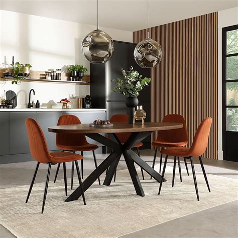 Madison Oval Industrial Dining Table 4 Brooklyn Chairs Walnut Effect