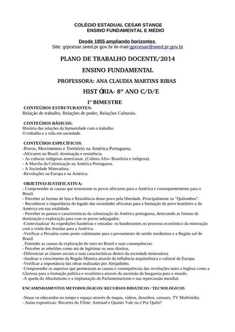 Pdf Plano De Trabalho Docente Ensino Analisar As