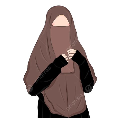 Illustration De Dessin Animé Muslimah Voilé Marron Png Dessin Animé Niqab Musulman Caricature