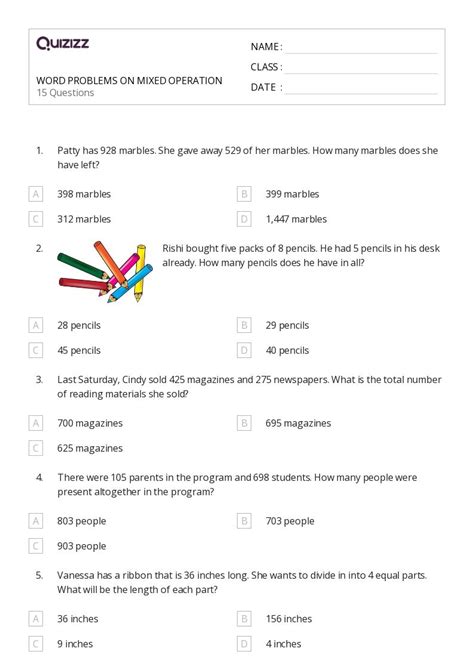 Mixed Operation Word Problems Worksheets On Quizizz Free Printable