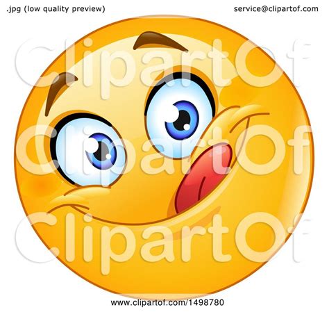 Clipart of a Cartoon Emoji Yellow Smiley Licking His Lips - Royalty ...