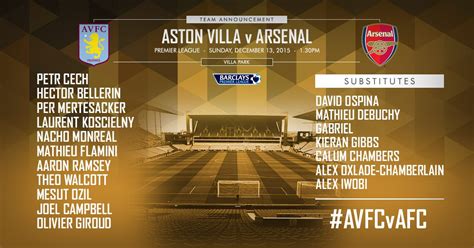 Starting Line Ups Aston Villa V Arsenal Itv News