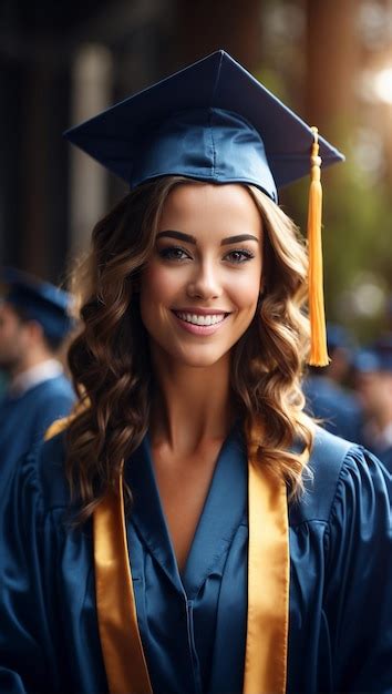 Premium Photo A Woman In A Graduation Cap And Gown Smiles At The Camera