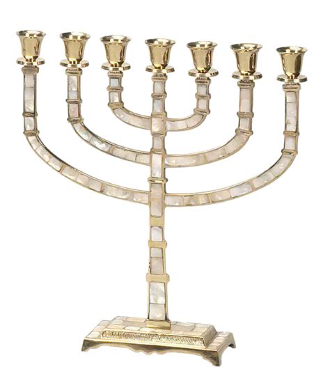 7 Branch Brass With Mother Of Pearl Inlay Menorah