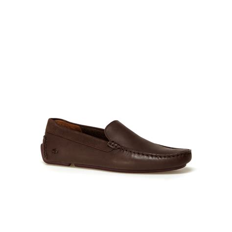 Lacoste Mens Piloter Leather Moccasins Dark Brown Modesens