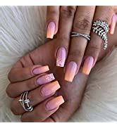 Amazon ANDGING Press On Nails Short Medium Stiletto Fake Nails For Women With Nude Pink