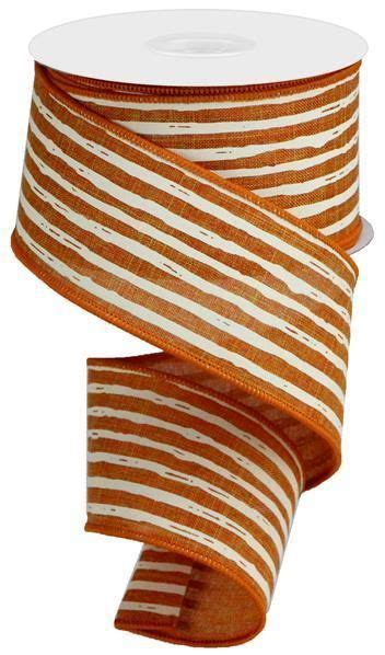 Talisman Rust Burnt Orange Cream Irregular Stripes Wired Ribbon 2 5