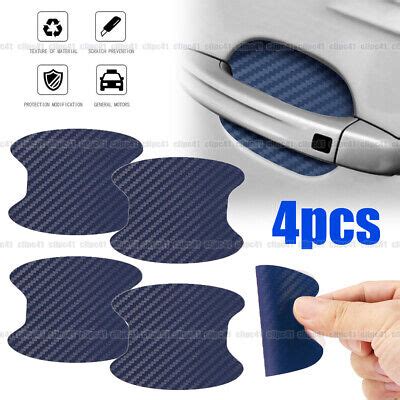 4Pcs Blue Carbon Fiber Car Door Handle Protector Film Anti Scratch