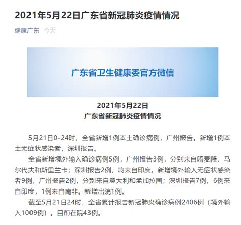 广东昨日新增1例本土确诊病例、1例本土无症状感染者 报告