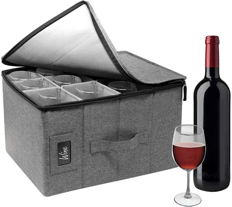 Sorbus Stemware Wine Glasses Storage Box Gray