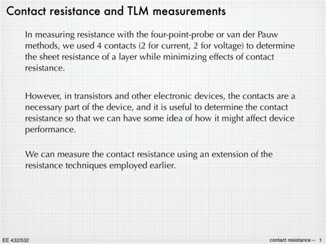 Contact Resistance And Tlm Measurements