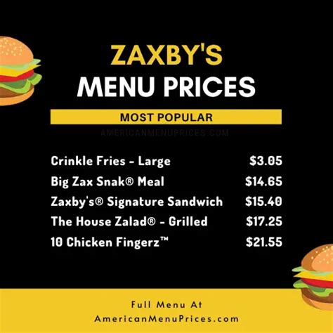 Zaxbys Menu And Prices In Usa 2023 American Menu Prices