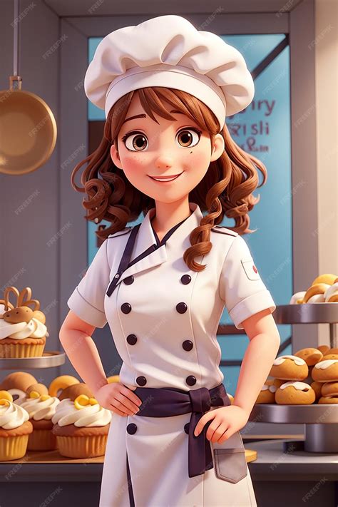 Premium Ai Image Cute Bakery Chef Girl Smiling In Uniform Mascots