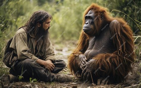 Premium Photo | Human and Orangutan Interaction Generative AI