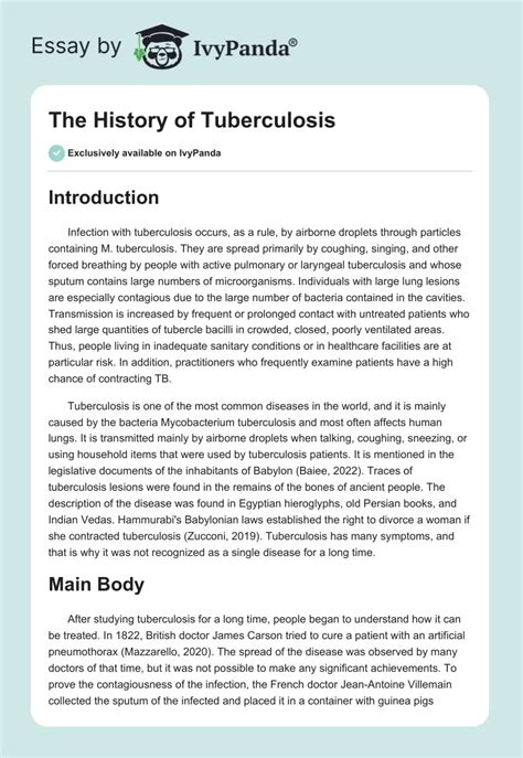 The History Of Tuberculosis Words Essay Example