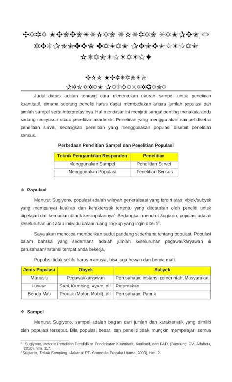 Docx Cara Menentukan Ukuran Sampel Dalam Penelitian Kuantitatif