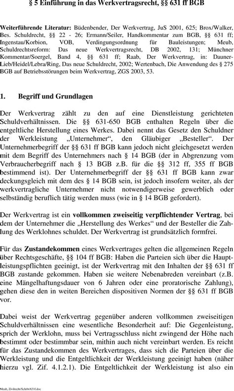 5 Einführung in das Werkvertragsrecht 631 ff BGB PDF Free Download