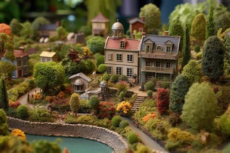 Miniature Village with Picturesque Gardens and Landscaping Stock Image - Image of scenic, model ...