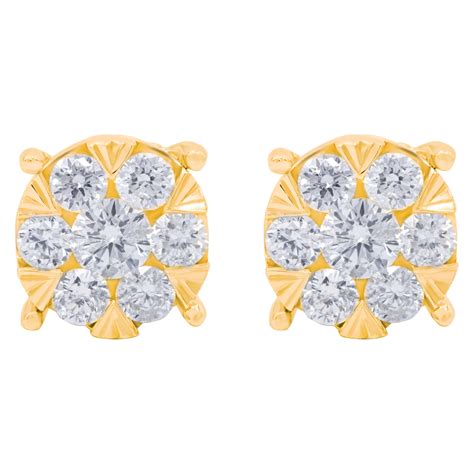 14K Yellow Gold Diamond Earrings For Sale at 1stDibs