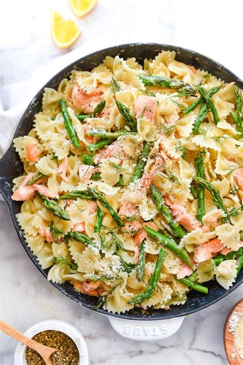 Creamy Bow Tie Pasta With Salmon And Asparagus Salmon Pasta Recipes