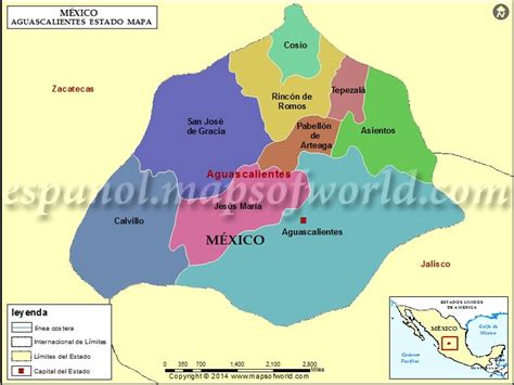 Mapa De Aguascalientes Estado De Aguascalientes Mexico