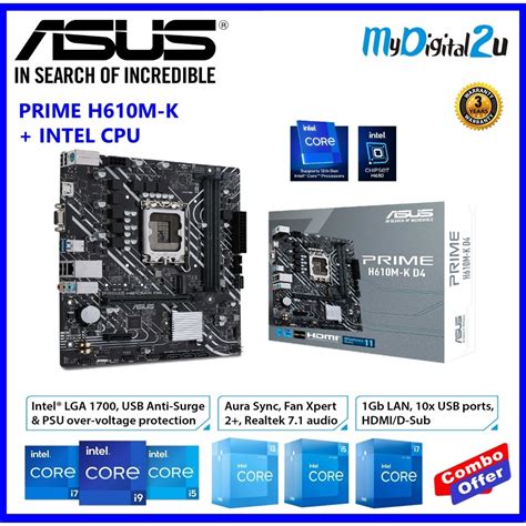 Asus Prime H610m K D4 Lga 1700 Matx Motherboard Intel 12th Gen Cpu Combo Deal Shopee Malaysia