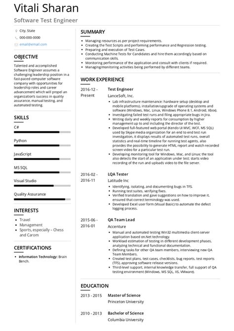 Testing Engineer Resume Samples And Templates Visualcv