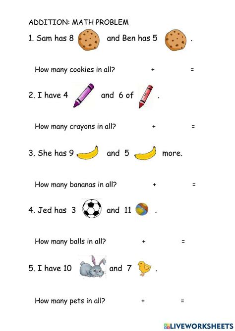 Addition Problem Solving Worksheet Live Worksheets Worksheets Library