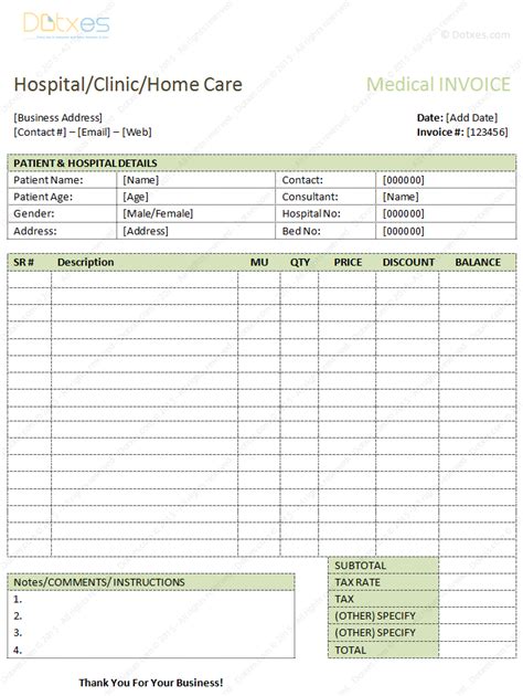 Medical Bills Format Word Dotxes