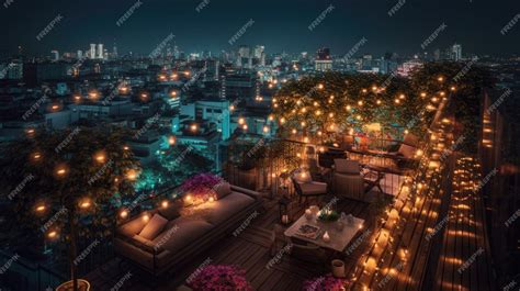 Premium AI Image | A wonderful night on the rooftop terrace