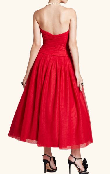 Macloth Strapless Sweetheart Midi Red Cocktail Dress Vintage Tulle For