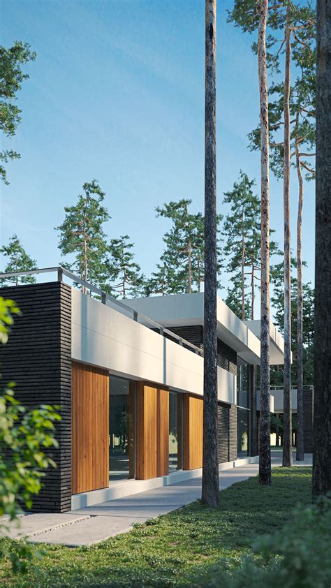 Проект современного дома с плоской крышей PINE VILLA