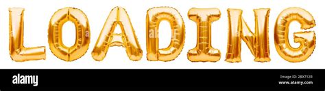 word loading   golden inflatable balloons isolated  white
