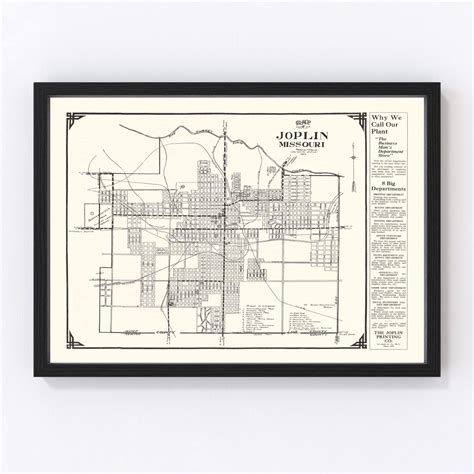 Joplin Map 1923 Old Map Of Joplin Missouri Art Vintage Print Framed