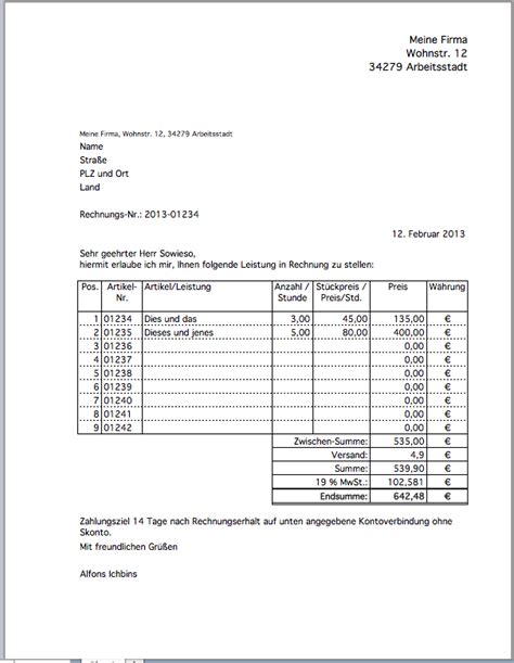 Excel Vorlage Rechnung Rechnungsvorlage Rechnungen Korrekt