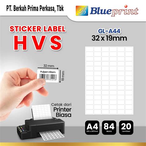 Kertas Stiker Label HVS Doff A4 BLUEPRINT Uk 32 X 19 Mm 20 Lembar