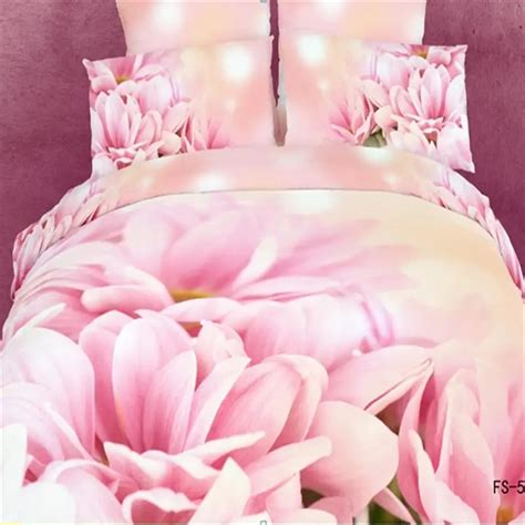 3d Pink Flowers Daisy Bedding Set Queen Size Pure Cotton Flat Bedsheets Duvet Cover Pillowcase