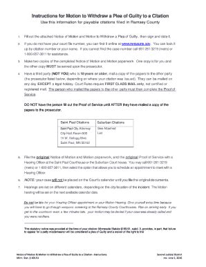 Fillable Online Mncourts Instructions For Motion To Withdraw A Plea Of