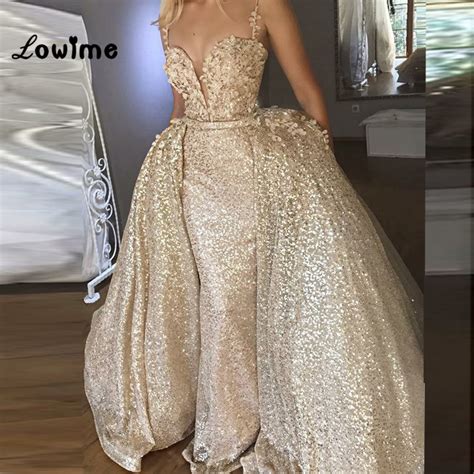 Two Piece Champagne Gold Long Prom Dresses Abiye Mermaid Saudi Arabia