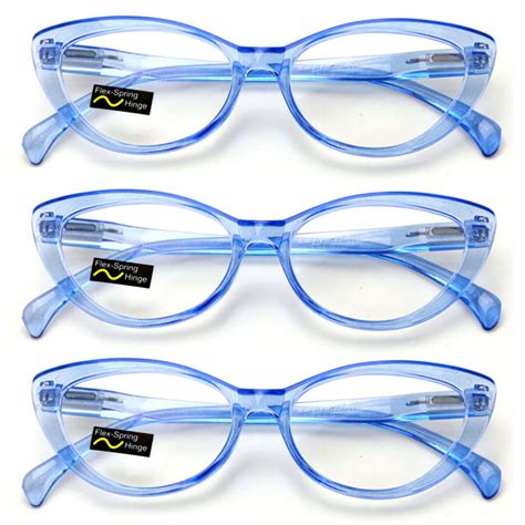 V W E Womens Cat Eye Reading Glasses Clear Blue 3 Pair