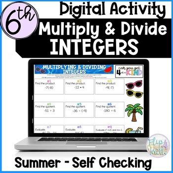 Multiply Divide Integers Four Of A Kind Digital Self Checking By Flip