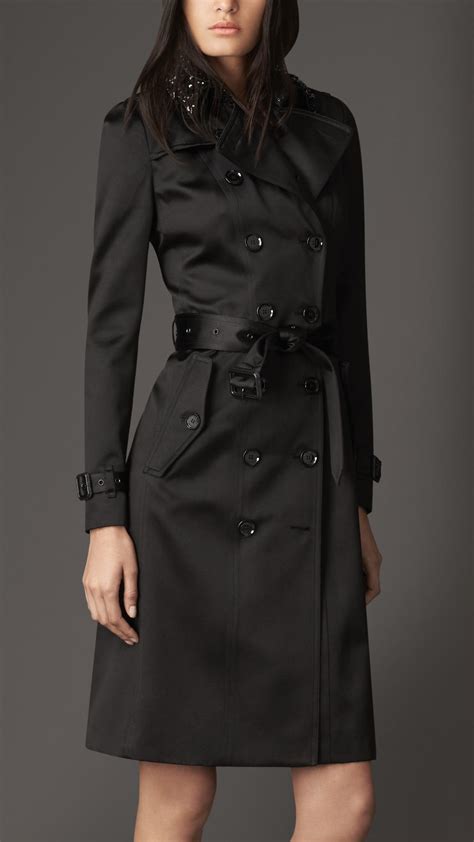 Lyst Burberry Long Gem Collar Satin Trench Coat In Black