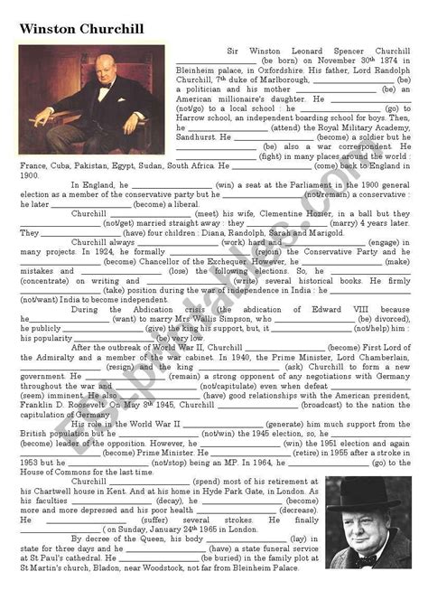 Winston Churchill Biography ESL Worksheet By Feenanou